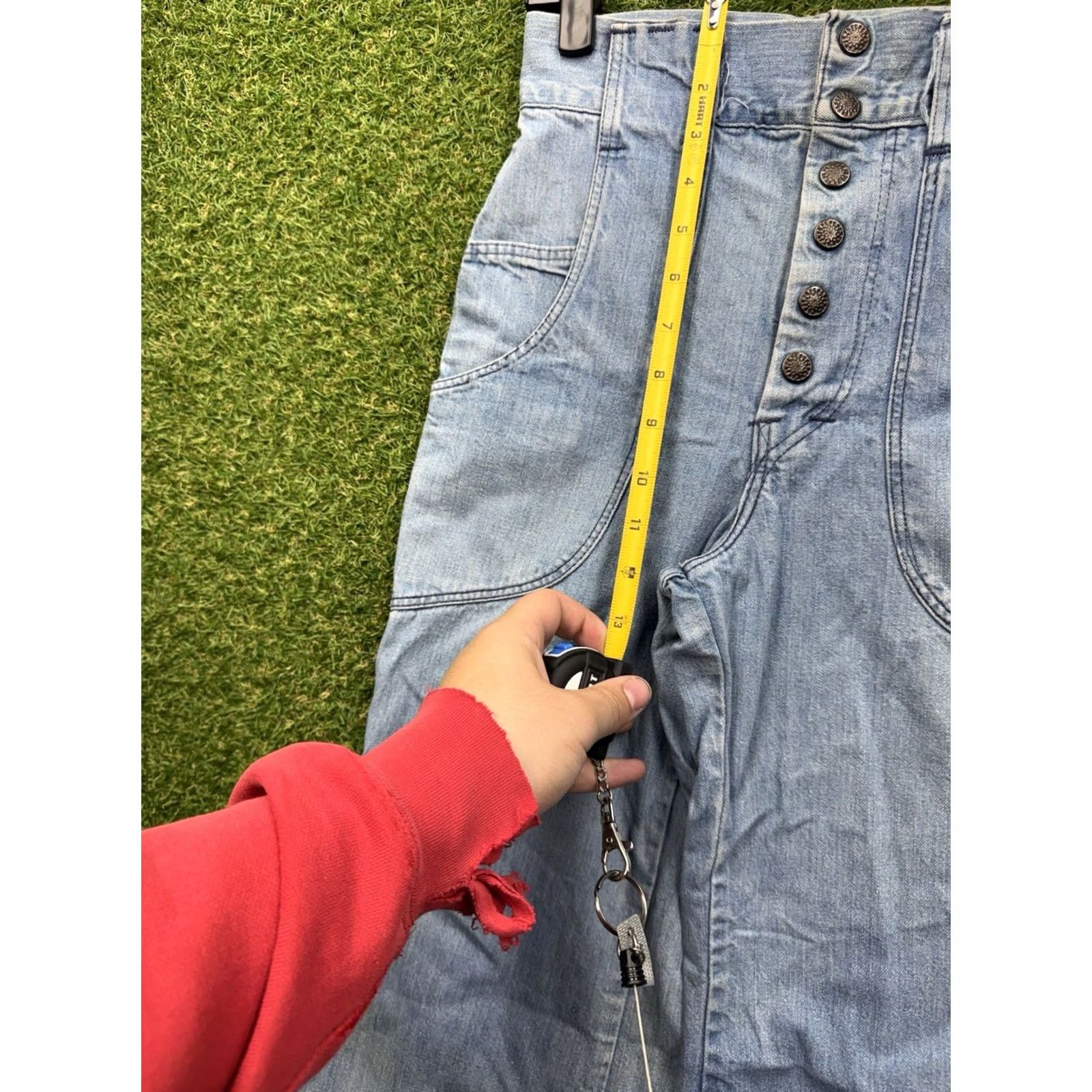 Vintage VINTAGE 1970s Jeans Bell Bottom Rumble Seats Double Zipper Hippie Womens 2 Blue Denim 30in Inseam Size 42" / US 20 - 6 Thumbnail