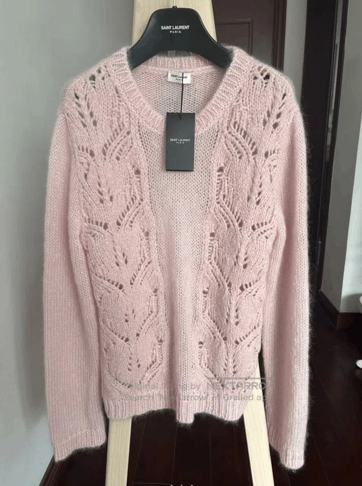 Saint Laurent Paris Pink Cable Knit Sweater with Openwork Details - Size M. Size US M / EU 48-50 / 2 - 1 Thumbnail
