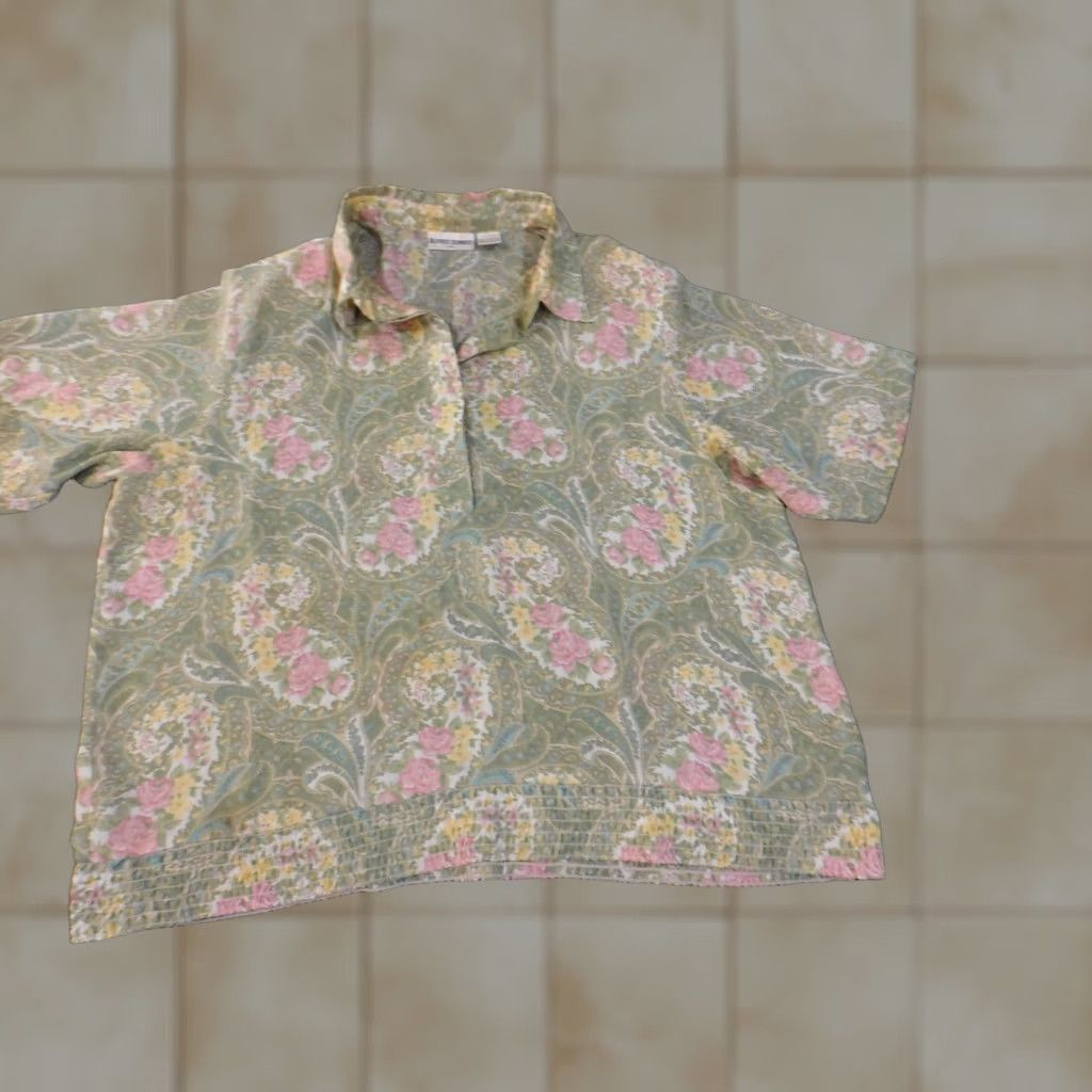 Vintage Alfred Dunner Blouse Womens Plus 20 Green Floral Geometric Short Sleeve Collared Pullover Polyester Woven Stretch Casual Shirt Size 3XL / US 20-22 - 1 Thumbnail