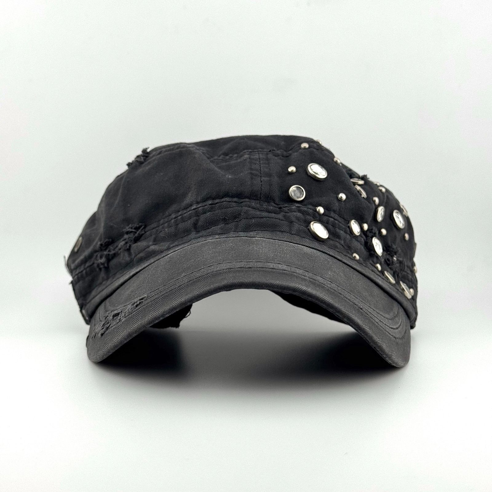 Y2K Distressed Cadet Hat Studded Military Patrol Cap Grunge