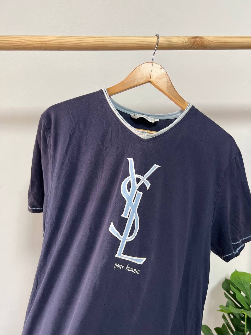 Vintage × Yves Saint Laurent Yves Saint Laurent V neck tee t-shirt vintage big logo ysl L Size US L / EU 52-54 / 3 - 16 Thumbnail
