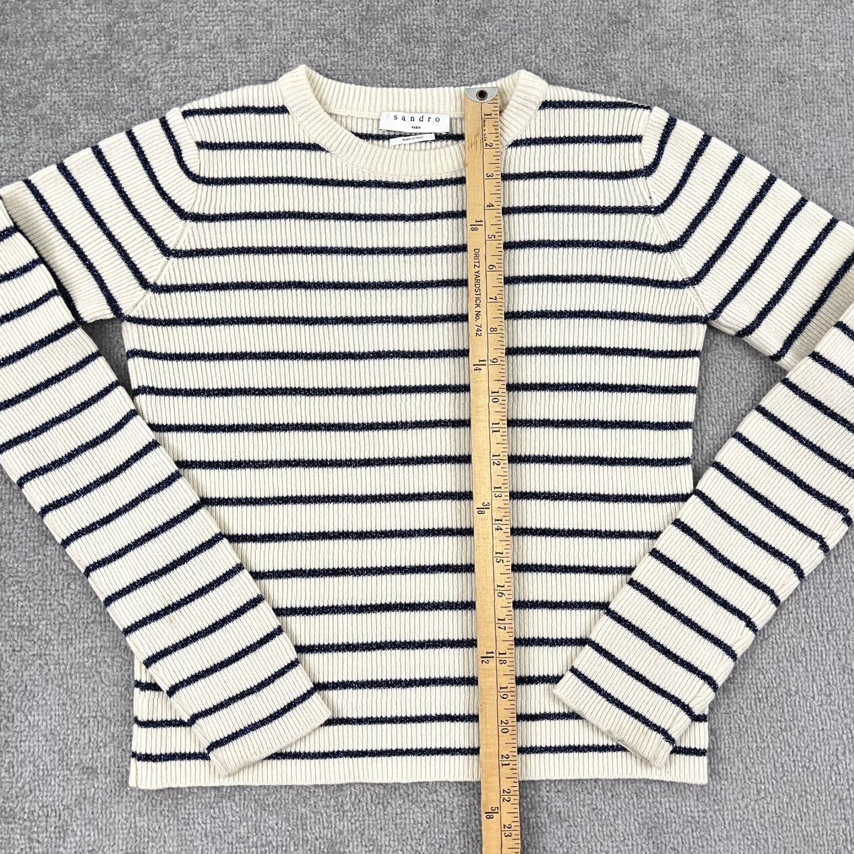 Sandro Sandro Sweater Womens Size 2 White Metallic Blue Striped Knit Pullover Size XS / US 0-2 / IT 36-38 - 4 Thumbnail