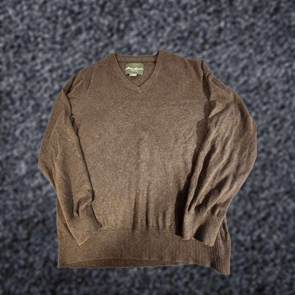 Eddie Bauer Eddie Bauer Sweater Mens Large Brown Cotton Cashmere V-Neck Knit Pullover Size US L / EU 52-54 / 3 - 1 Thumbnail