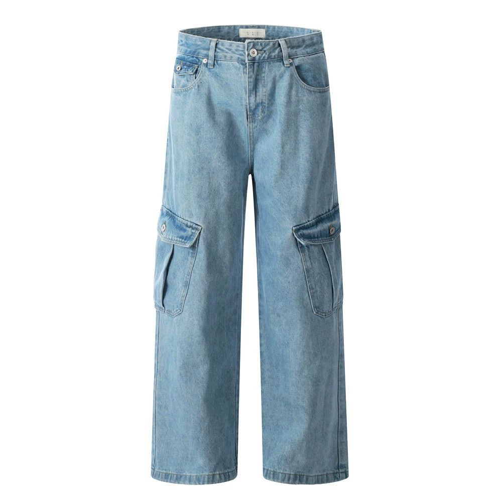 Jean Street men's loose wide-leg straight distressed cargo jeans Size US 32 / EU 48 - 1 Thumbnail