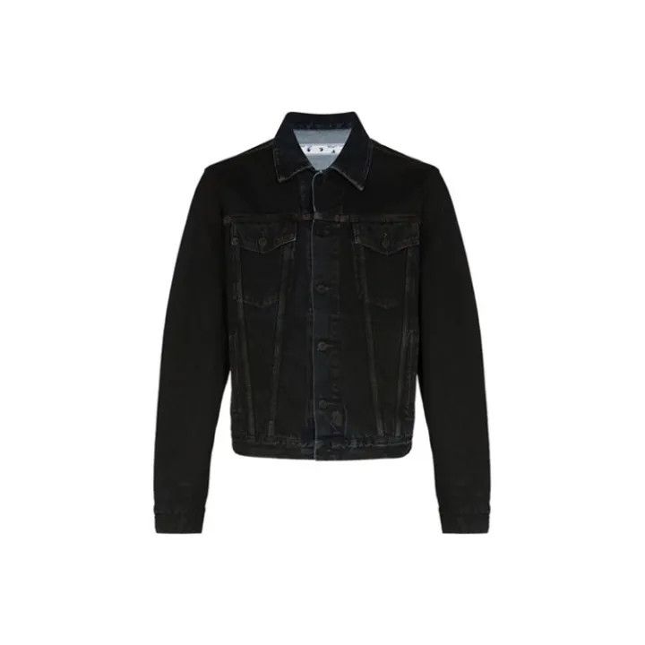 Off-White Black Denim Jacket with Logo Print 0079