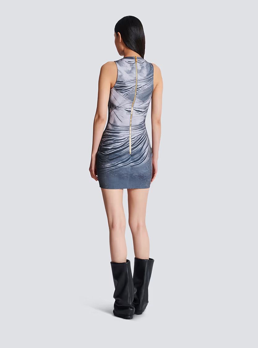 Balmain o1s1wg111225 Draped Trompe Strass Dress in Grey Size M / US 6-8 / IT 42-44 - 8 Thumbnail