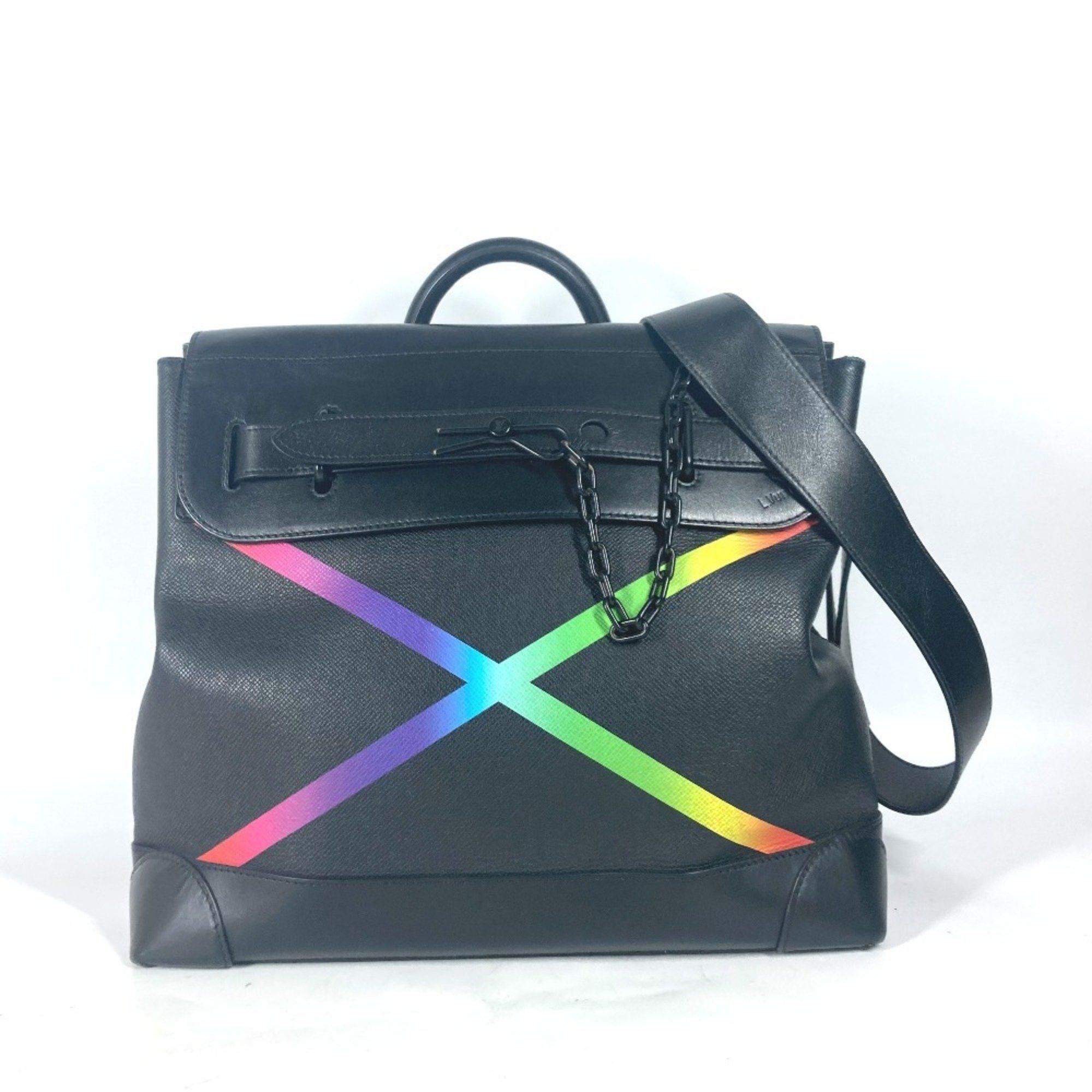 Louis Vuitton LOUIS VUITTON M30339 Taiga Rainbow Steamer PM Bag 2WAY Shoulder Chain Handbag Leather Men's Black Size ONE SIZE - 1 Thumbnail