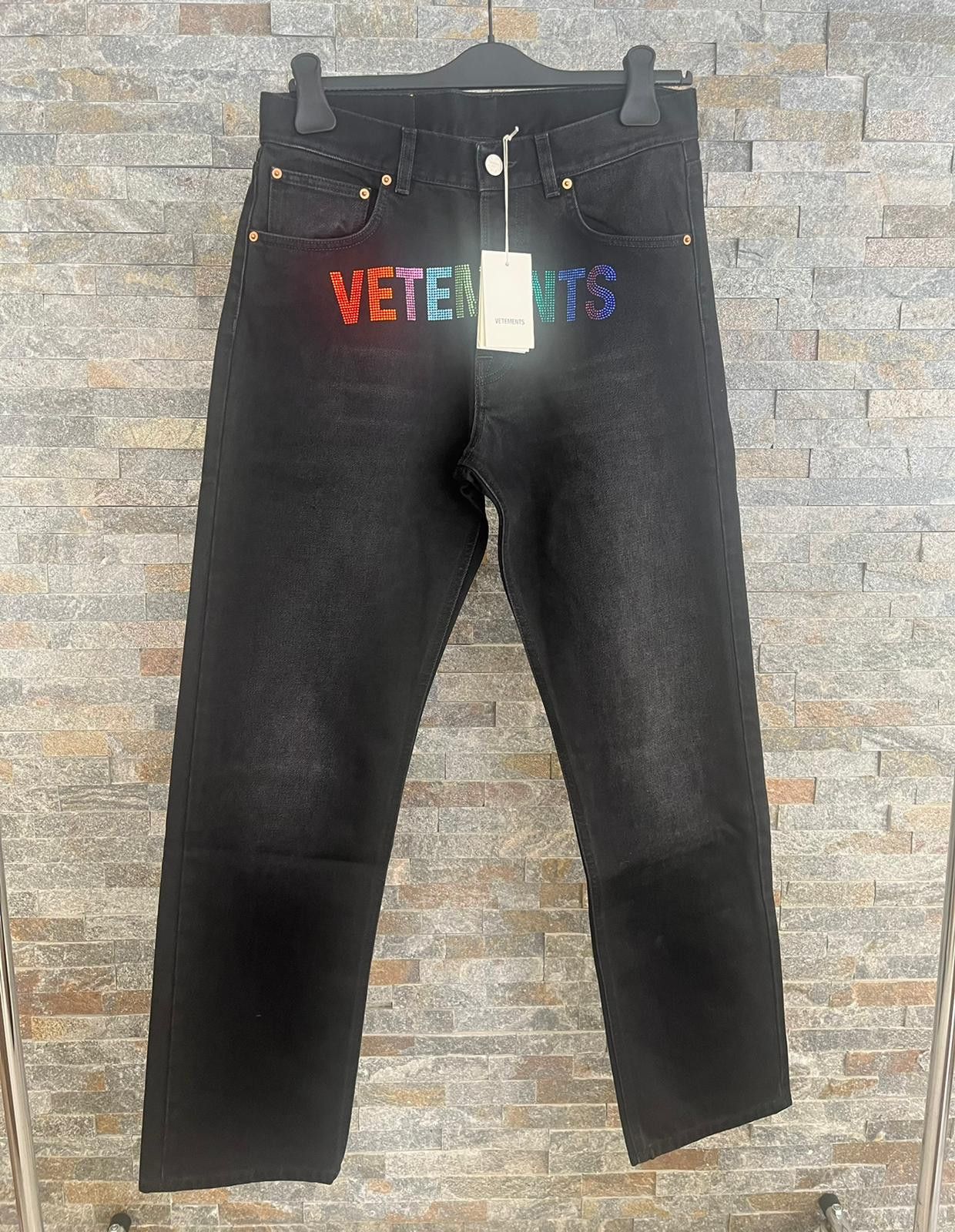 お歳暮ならオンライン Rainbow Multicolor Vetements Crystal Denim Leg Straight Logo パンツ