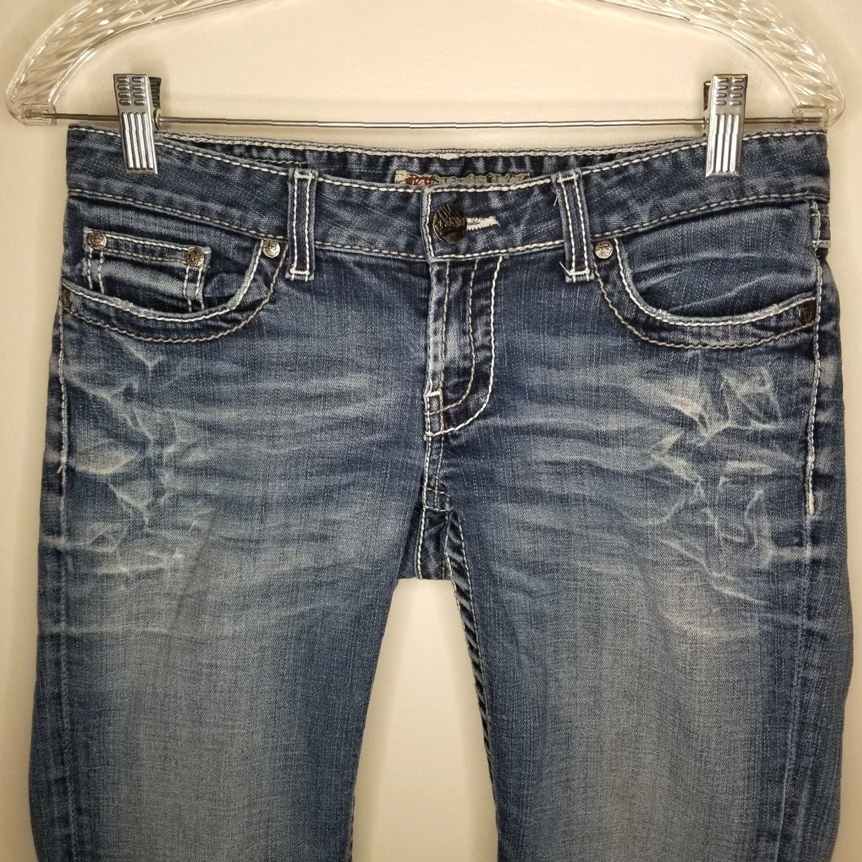 Vintage Buckle BKE Stella Jeans Women Distressed Stretch Bootcut Size 28 Blue Womens Size 28" / US 6 / IT 42 - 2 Thumbnail