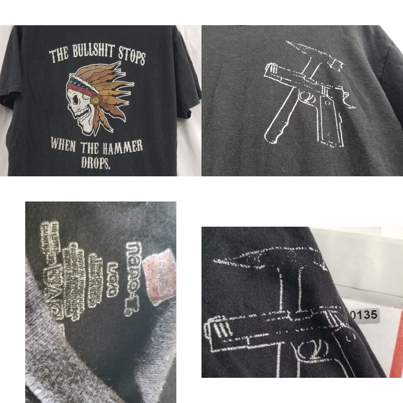 Hanes Hanes Gun T-Shirt Mens L Black The BS stops when the hammer drop Ammo Right Funny Cotton Size US L / EU 52-54 / 3 - 8 Thumbnail