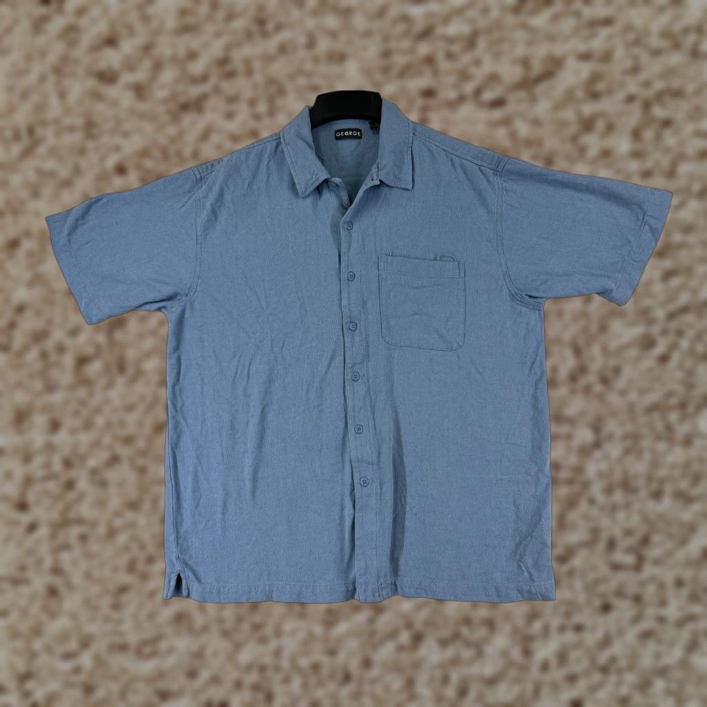 George George Button-Up Shirt Mens Large Blue Silk Hawaiian Aloha Beach Vacation Resort Silk Blend Pocket Size US L / EU 52-54 / 3 - 1 Thumbnail