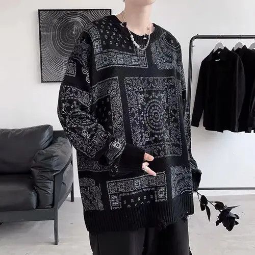 Aran Isles Knitwear Black distressed paisley bandana sweater jumper knitwear Size US XL / EU 56 / 4 - 8 Thumbnail