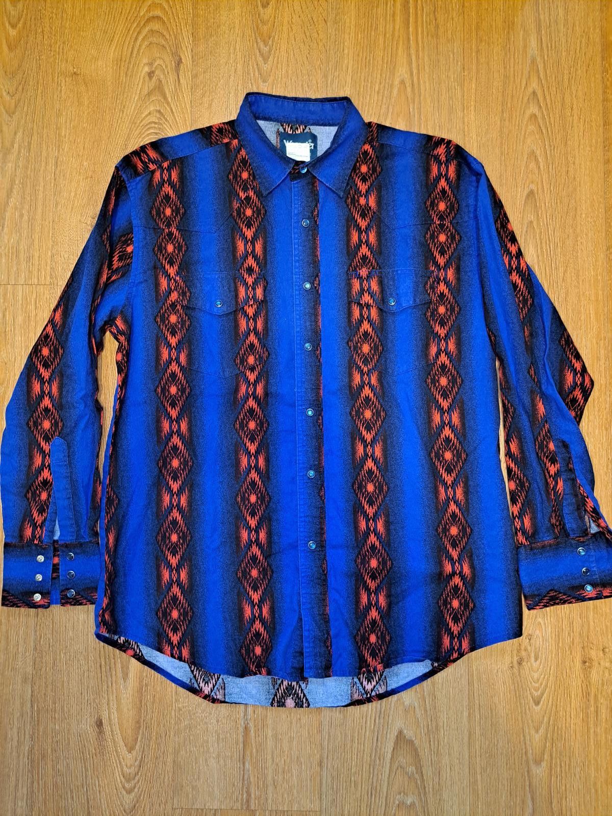 Wrangler VINTAGE Wranger Pearl Snap Shirt Mens Large Blue Red Aztec Size US L / EU 52-54 / 3 - 1 Thumbnail