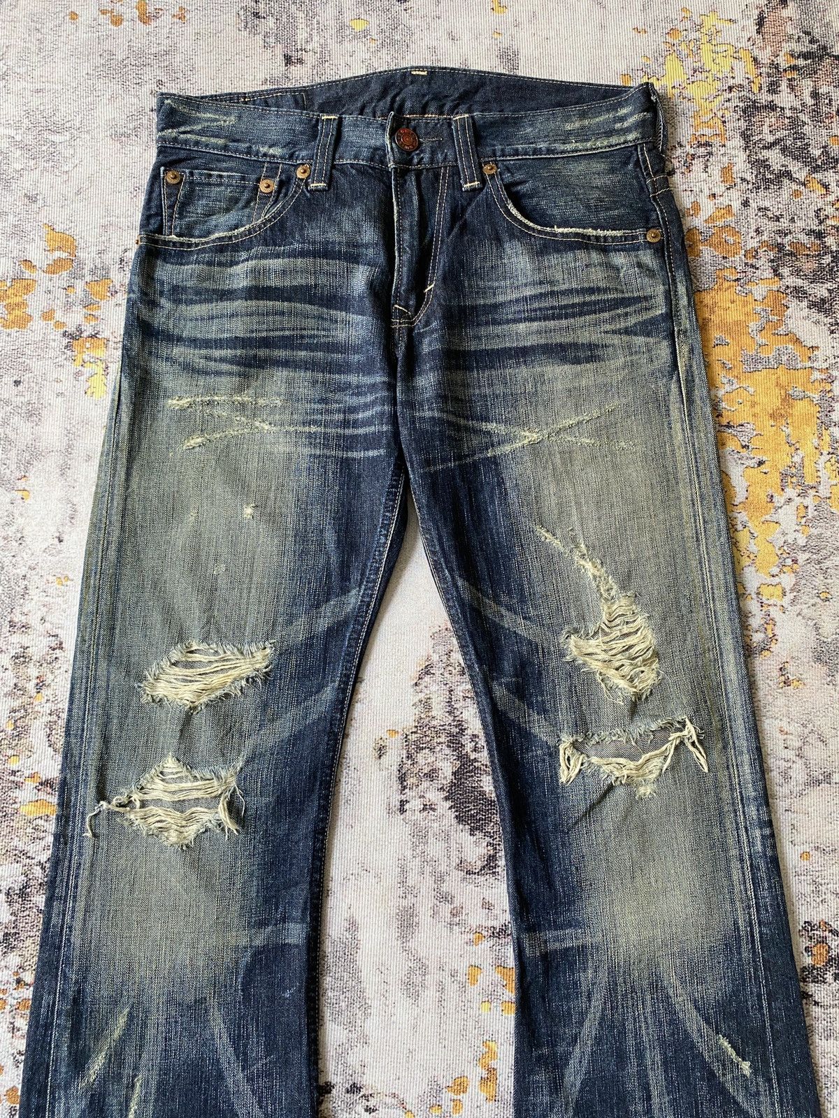 Japanese Brand Edwin 503 Blue Trip Claws Mark Distressed Flare Denim Size US 32 / EU 48 - 5 Thumbnail