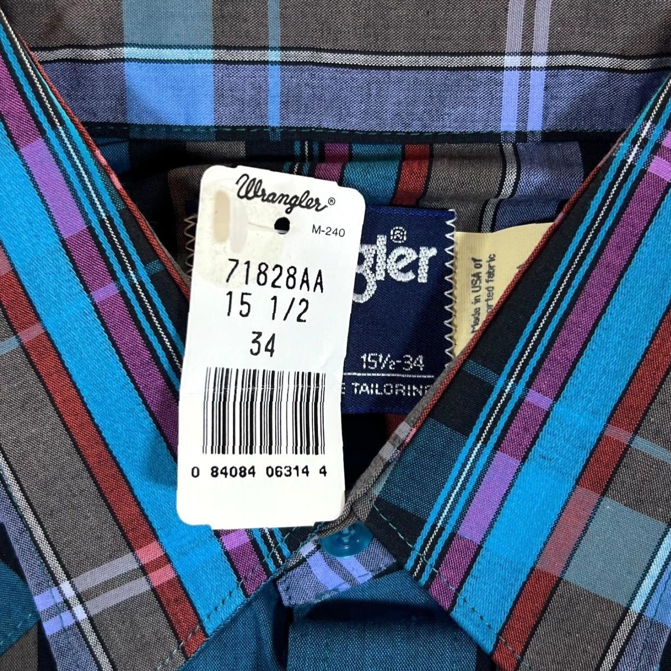 Wrangler VINTAGE Wrangler Cowboy Cut XLong Tails Pearl Snap Western Shirt 15.5 35 M Check Multicoloured Mens Size US L / EU 52-54 / 3 - 4 Thumbnail