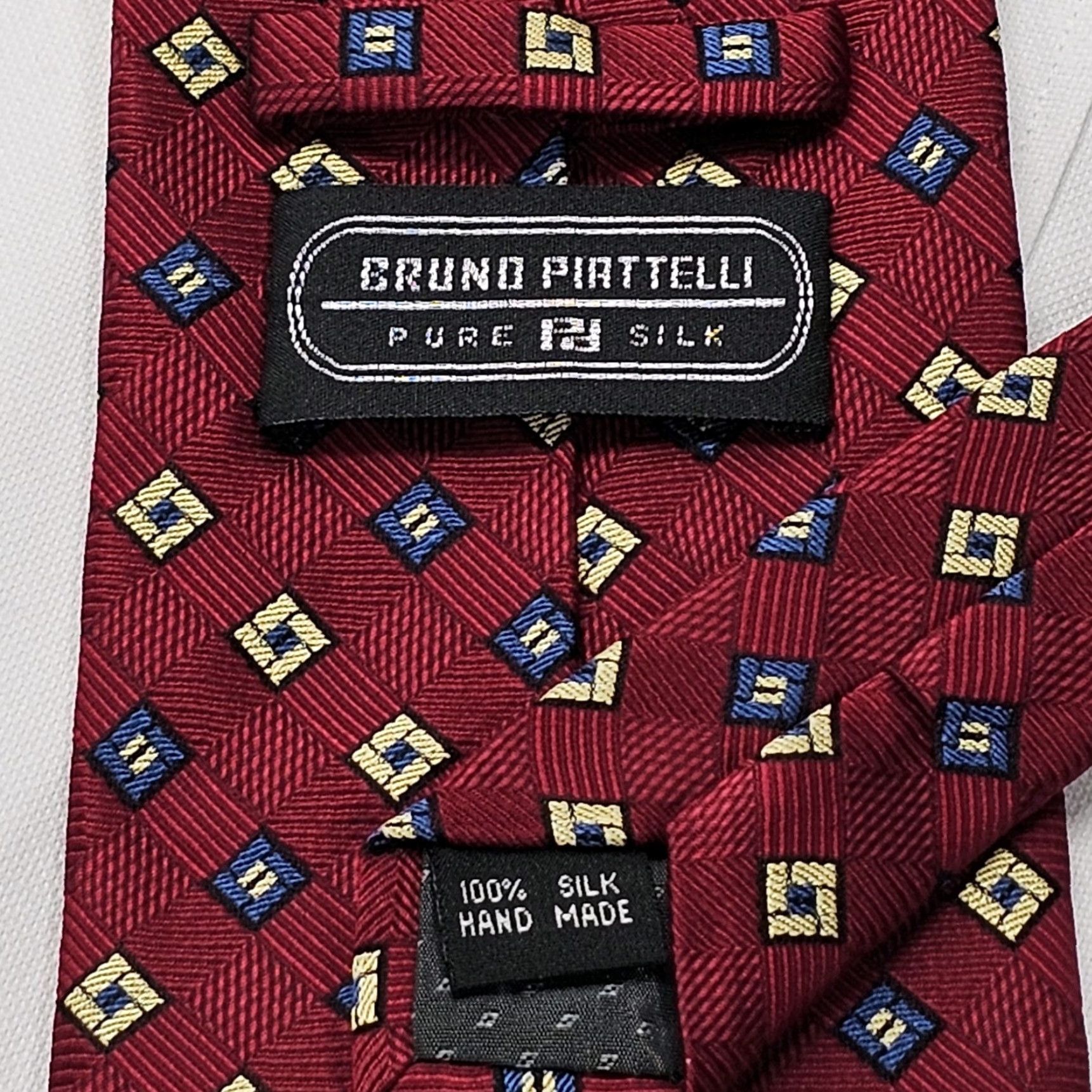Asket VINTAGE Bruno Piattelli Silk Necktie Red Basket Weave Squares Hand Made Classic Mens Tie 57.5" X 4" Silk Necktie White? Wait. Size ONE SIZE - 5 Thumbnail