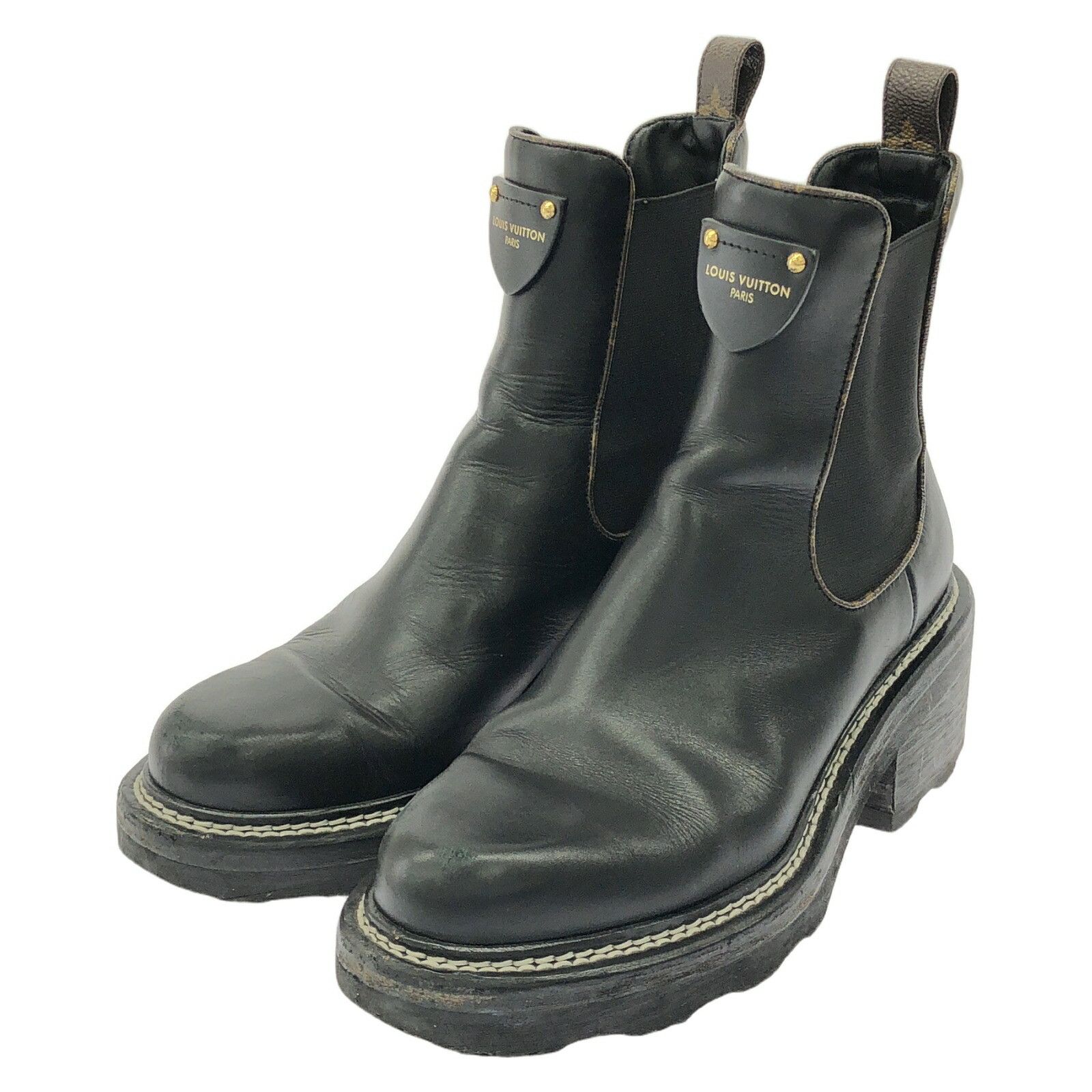 Louis Vuitton Louis Vuitton Bobourg Line Ankle Boots Leather Shoes 1A894B in Black, Women's