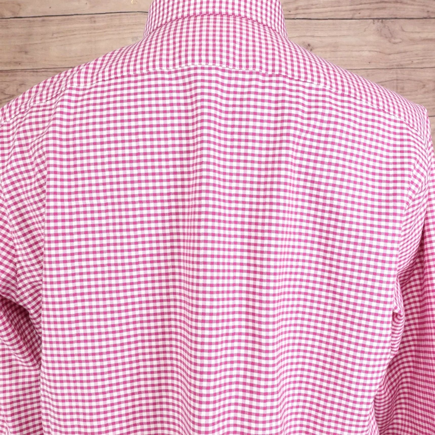 Stafford Stafford Dress Shirt Mens 16.5 32/33 Pink Gingham Slim Fit Wrinkle Free Oxford Button-Down Collar Size 46R - 5 Thumbnail