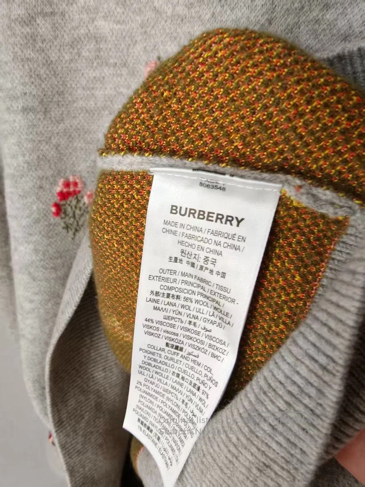 Burberry Burberry Gray Embroidered Crew Neck Sweater. Size M / US 6-8 / IT 42-44 - 2 Thumbnail