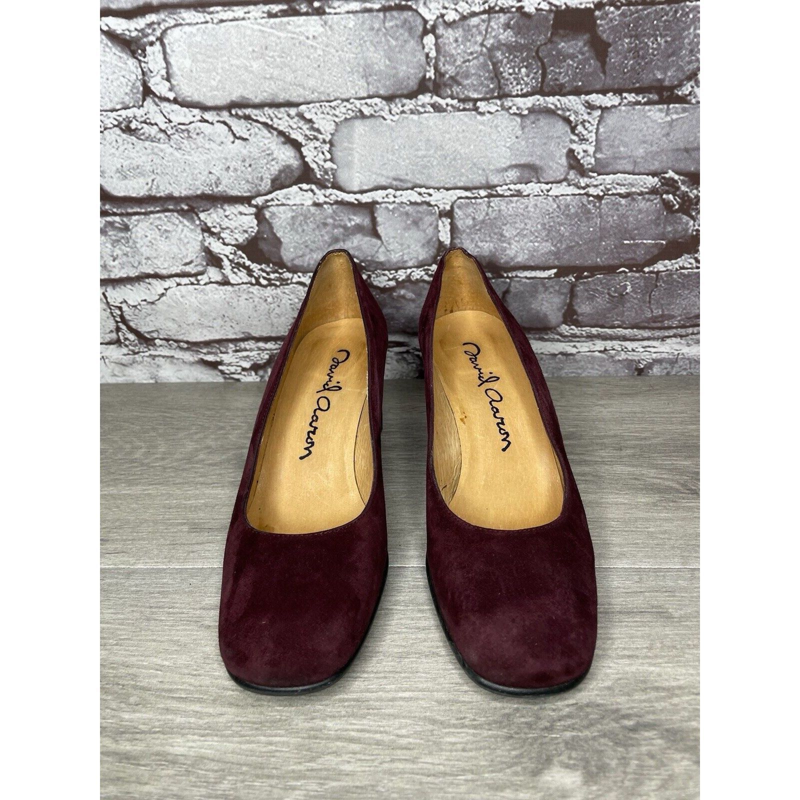 Other David Aaron Burgundy Maroon Suede Leather Round High Heels W Size US 6.5 / IT 36.5 - 14 Thumbnail
