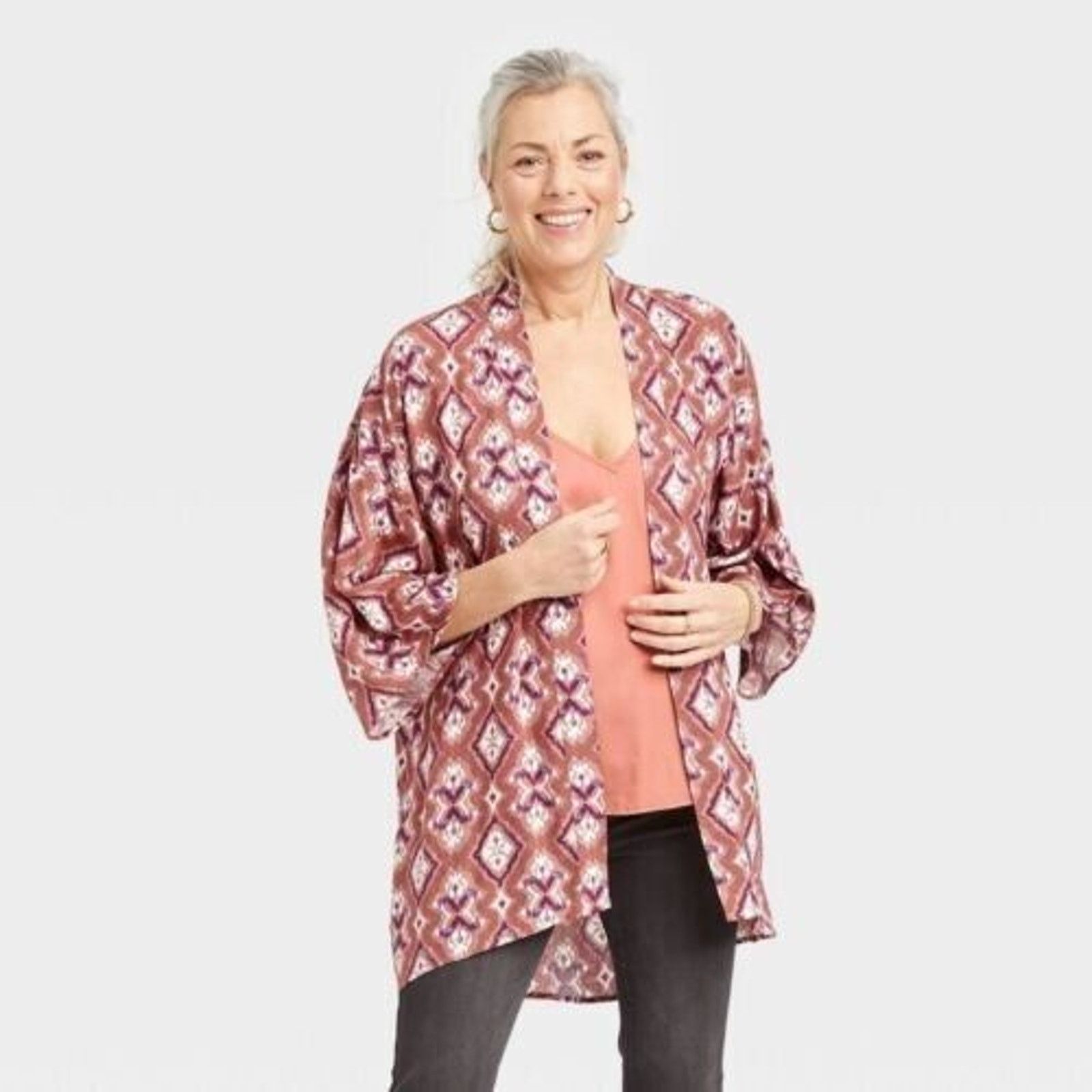 Other NEW Knox Rose Cognac Paisley Duster Cardigan Kimono Pink Size L / US 10 / IT 46 - 1 Thumbnail