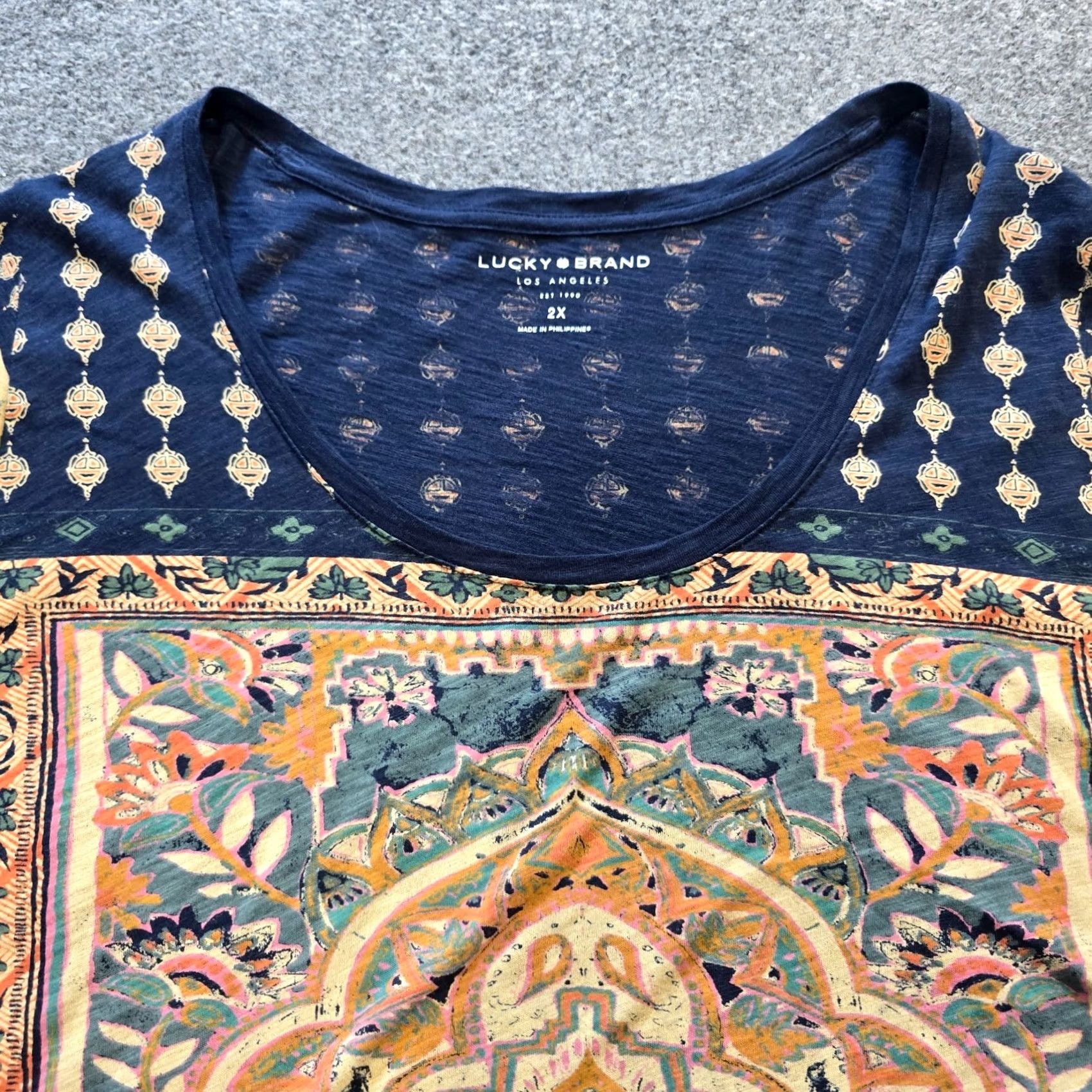Lucky Brand Lucky Brand Top Women 2X Blue Mandala Short Sleeve Tee Stretch Boho Casual Shirt Womens Bohemian Size XXL / US 16-18 / IT 52-54 - 2 Thumbnail