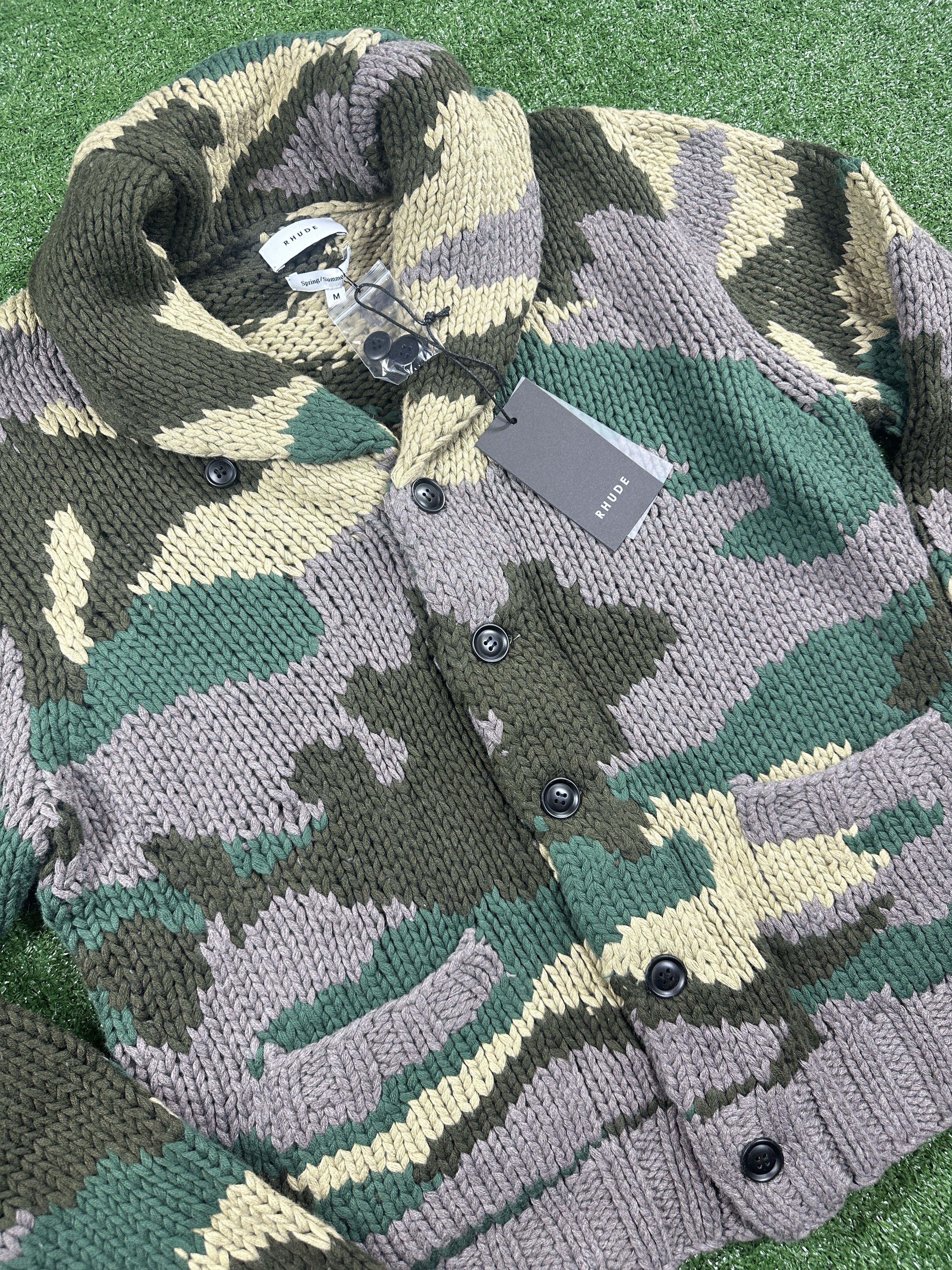 Rhude Rhude Heavyweight Knit Men's Camo Cardigan - Size Medium Size US M / EU 48-50 / 2 - 2 Thumbnail