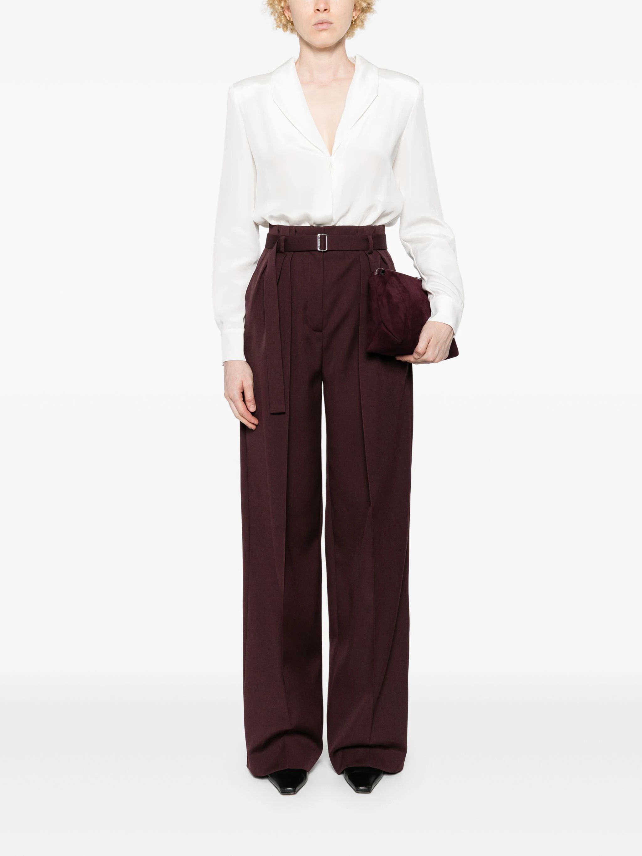 Lanvin o1s22i1n1024 Wide-Leg Pants in Burgundy Size 26" / US 2 / IT 38 - 2 Thumbnail