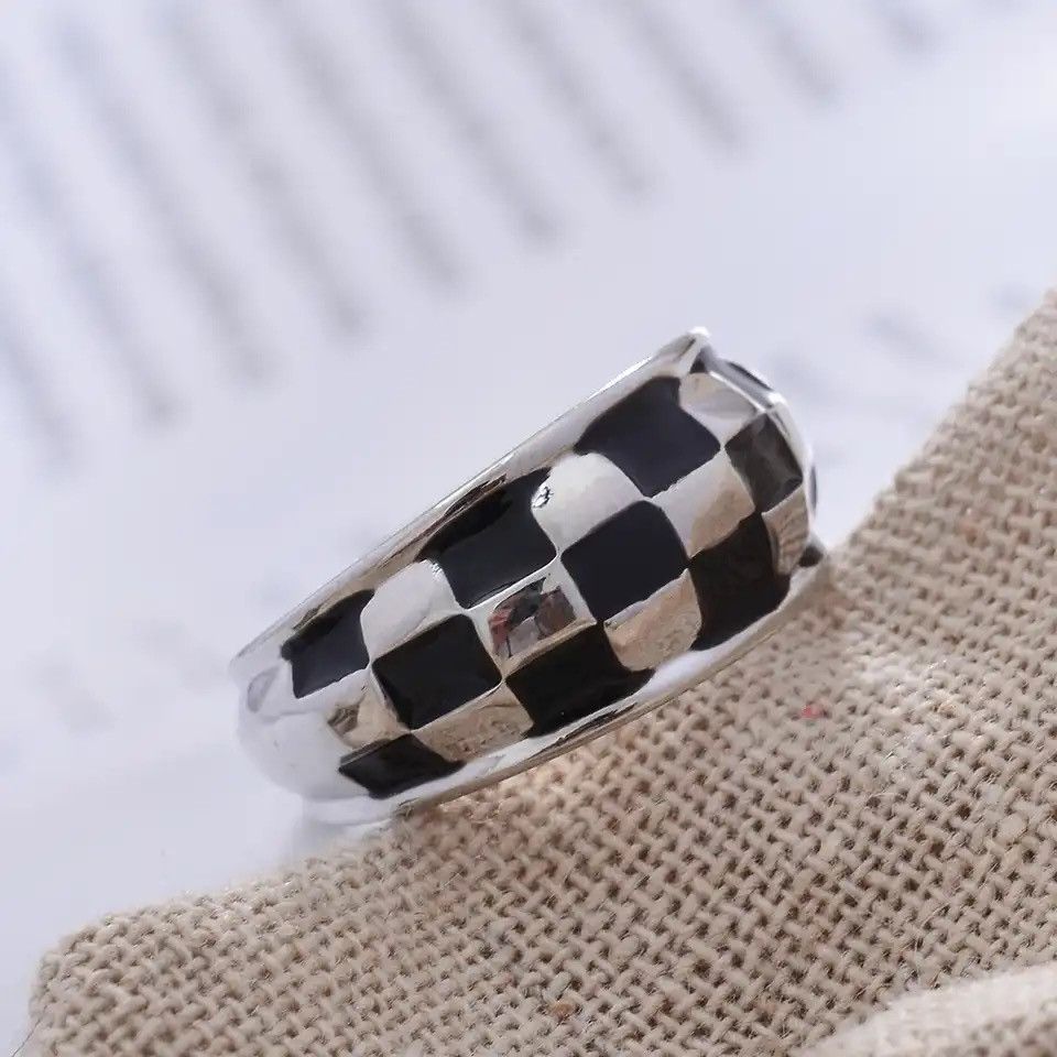 Jewelry Retro Chessboard Design Rings Size ONE SIZE - 2 Thumbnail
