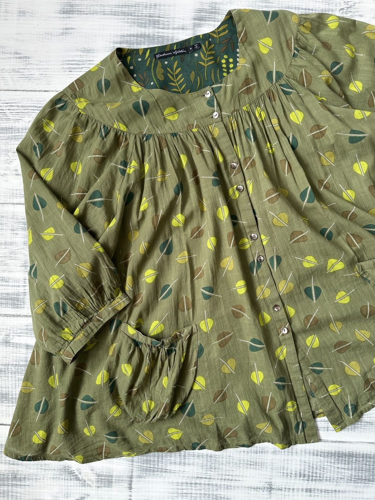 Gudrun Sjoden GUDRUN SJODEN Olive Leaf Print Cotton Tunic Blouse Lagenlook Size M / US 6-8 / IT 42-44 - 9 Thumbnail
