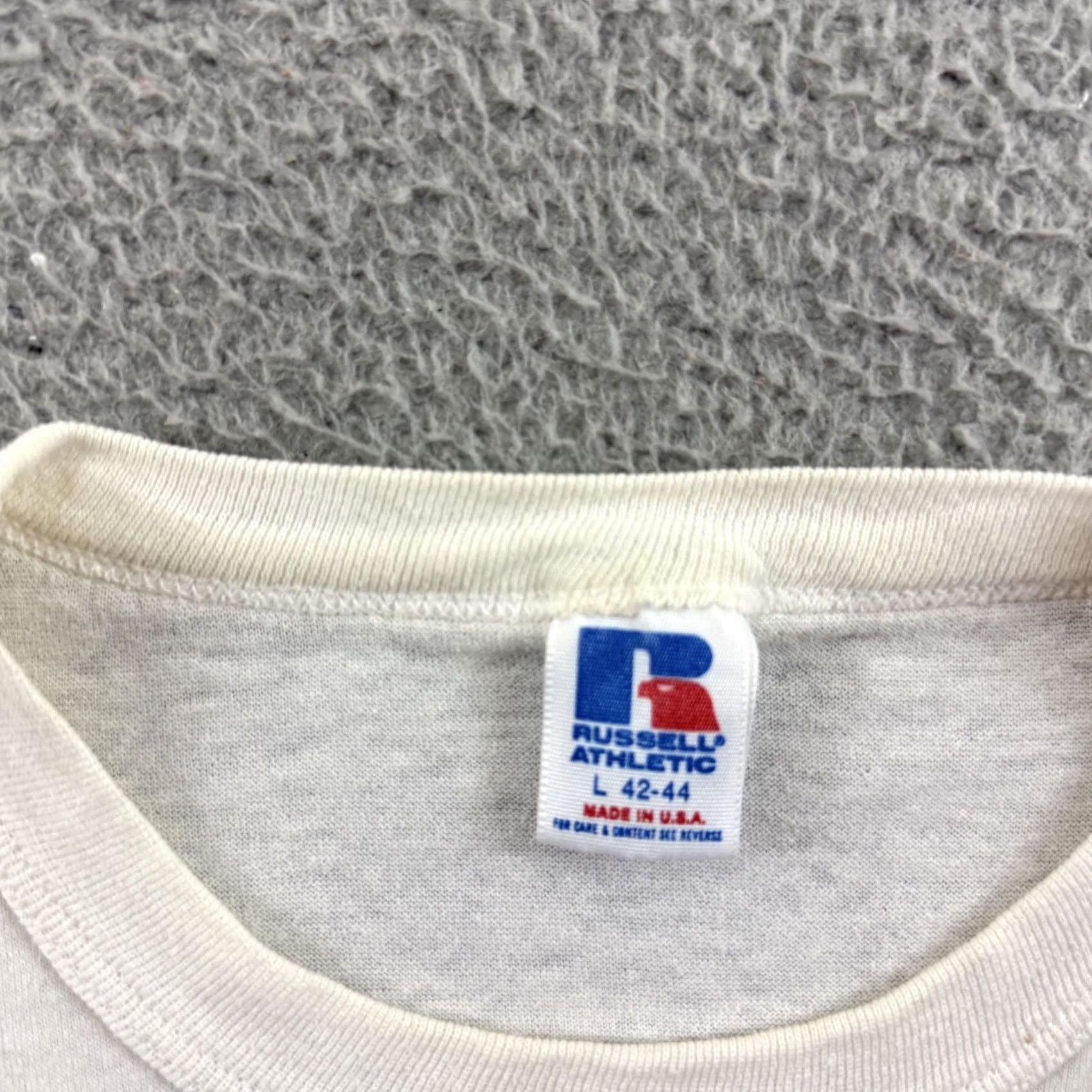 Russell Athletic VINTAGE Russell Athletic Camp Hill Inmate Riot Shirt Mens Large 80s Short Sleeve White Graphic Print 80s Mens Shirts Size US L / EU 52-54 / 3 - 6 Thumbnail