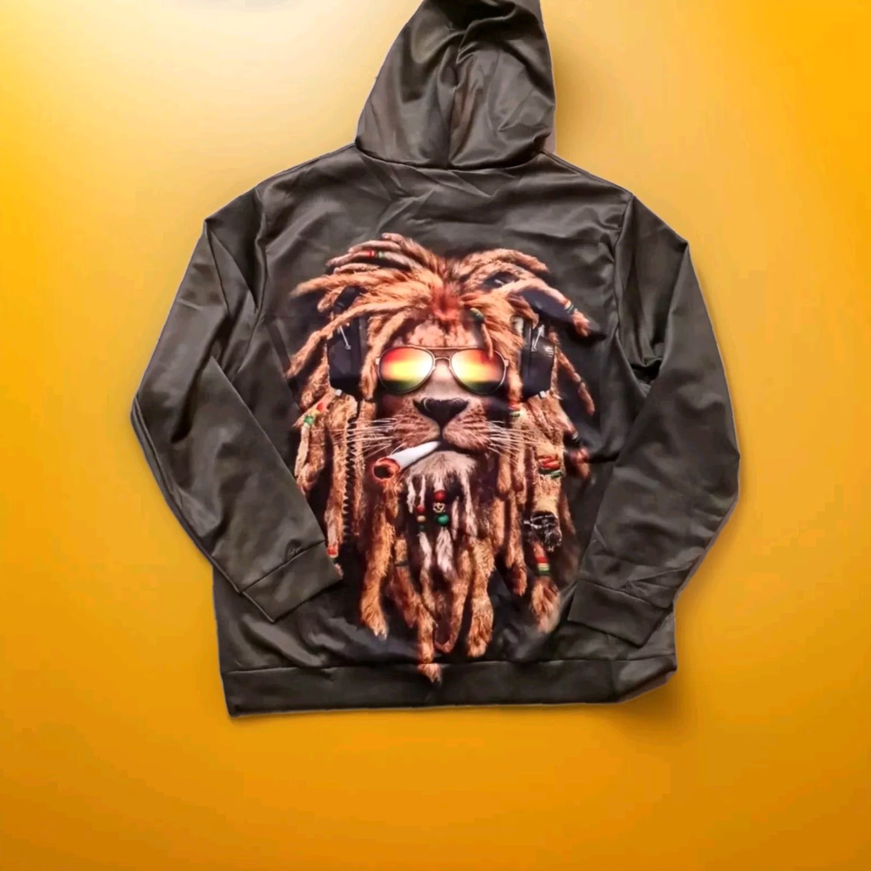 Vintage Bob Marley Smoking Joint Hoodie Rasta One Love Lion Sweatshirt XL Unisex Graphic Print Hooded Pullover Green Polyester Long Sleeve Fashion Size US XL / EU 56 / 4 - 5 Thumbnail
