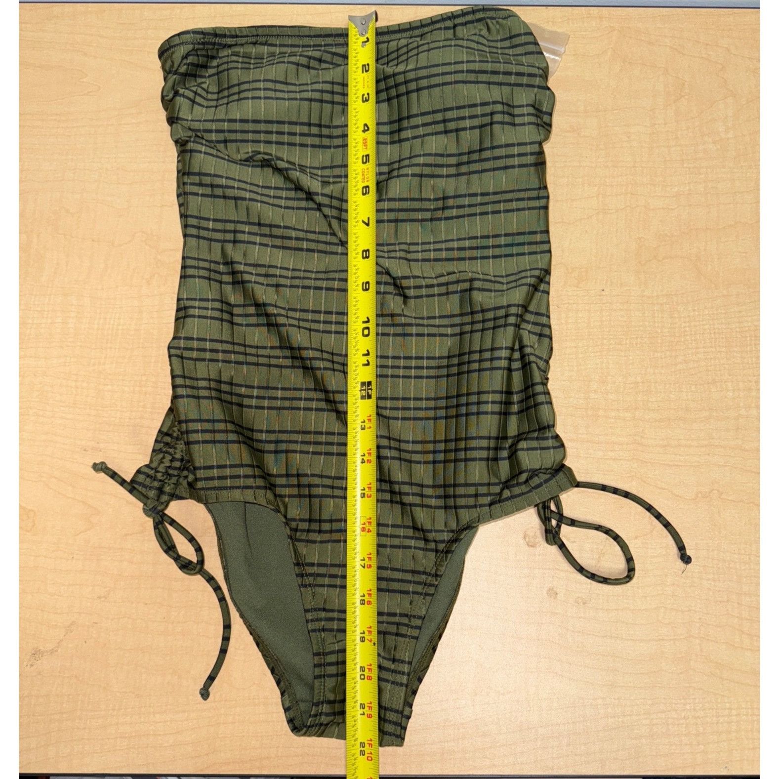 Other Olive Green Strapless Plaid One-Piece Swimsuit With Side Tie Size S / US 4 / IT 40 - 7 Thumbnail