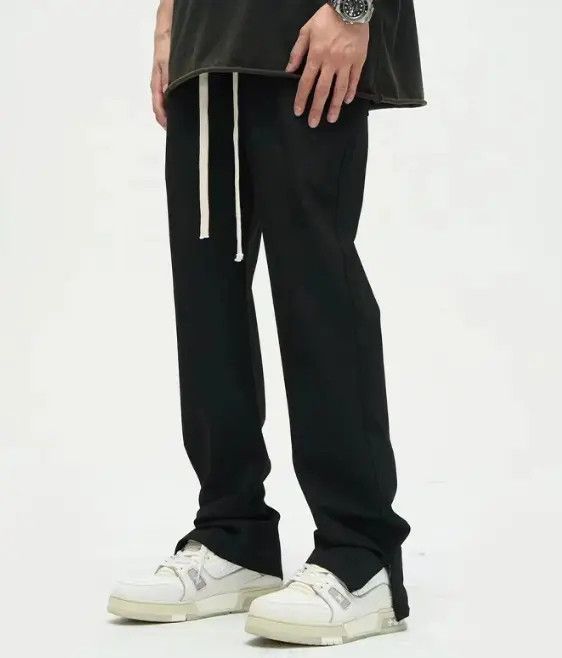 Japanese Brand Black all-match straight loose zipper slit casual trousers Size US 32 / EU 48 - 2 Thumbnail