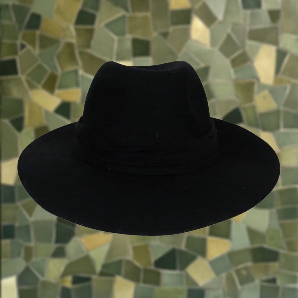 FELT VINTAGE Fedora Hat Wide Brim Black Wool Felt 70s Women One Size 23.5" circumference Size ONE SIZE - 1 Thumbnail