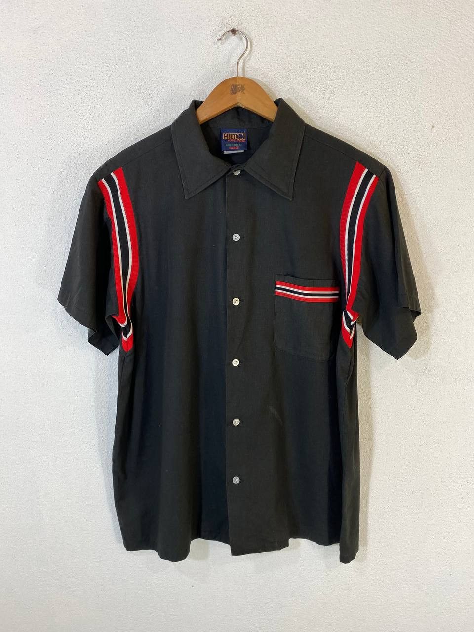image of Avant Garde x Made In USA Vintage Hilton Bowling Shirt Made In Usa in Black Red, Men's (Size Large)