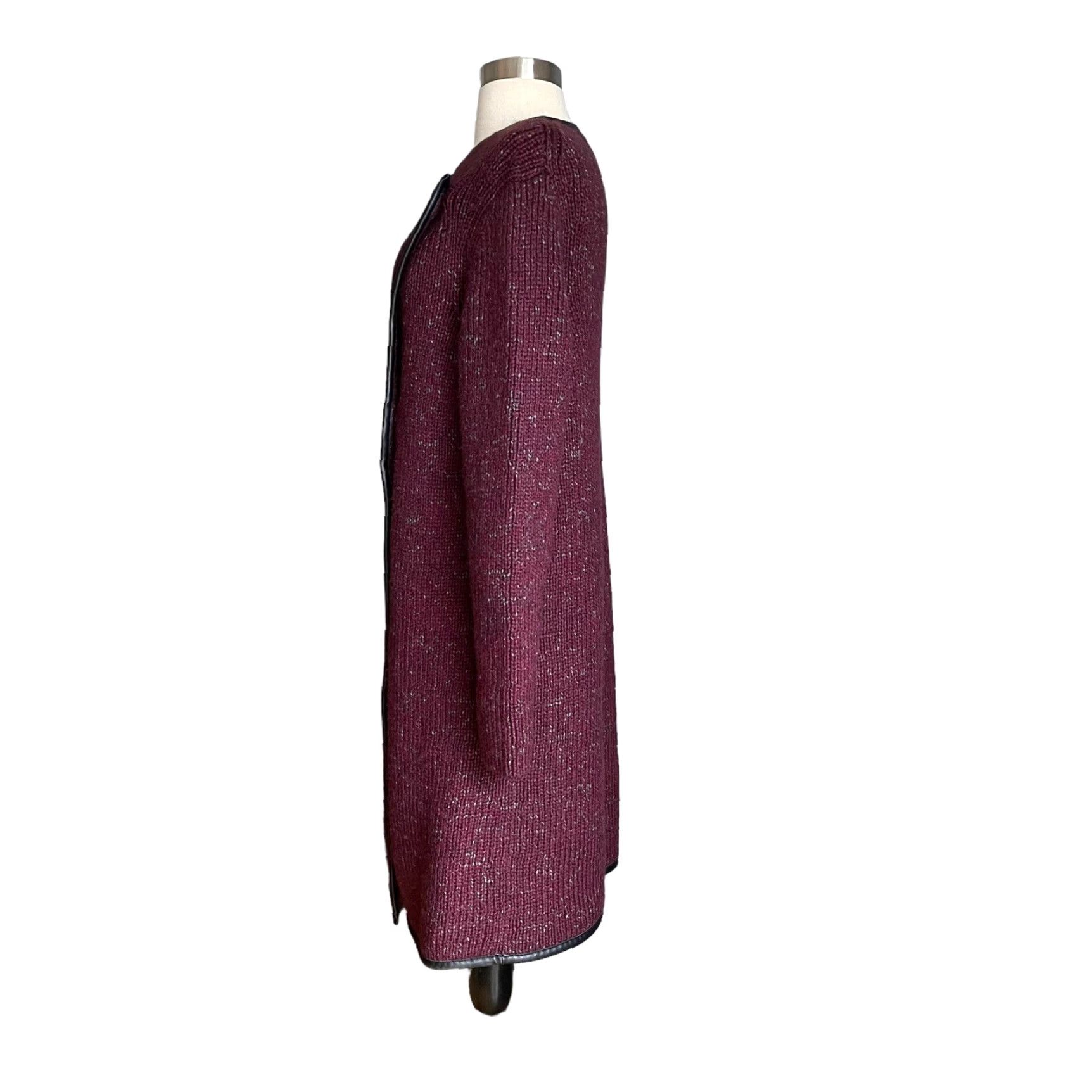 Vintage Ports 1961 Knit Wool Blend w/ Leather Trim Sweater Jacket Purple M Size M / US 6-8 / IT 42-44 - 3 Thumbnail