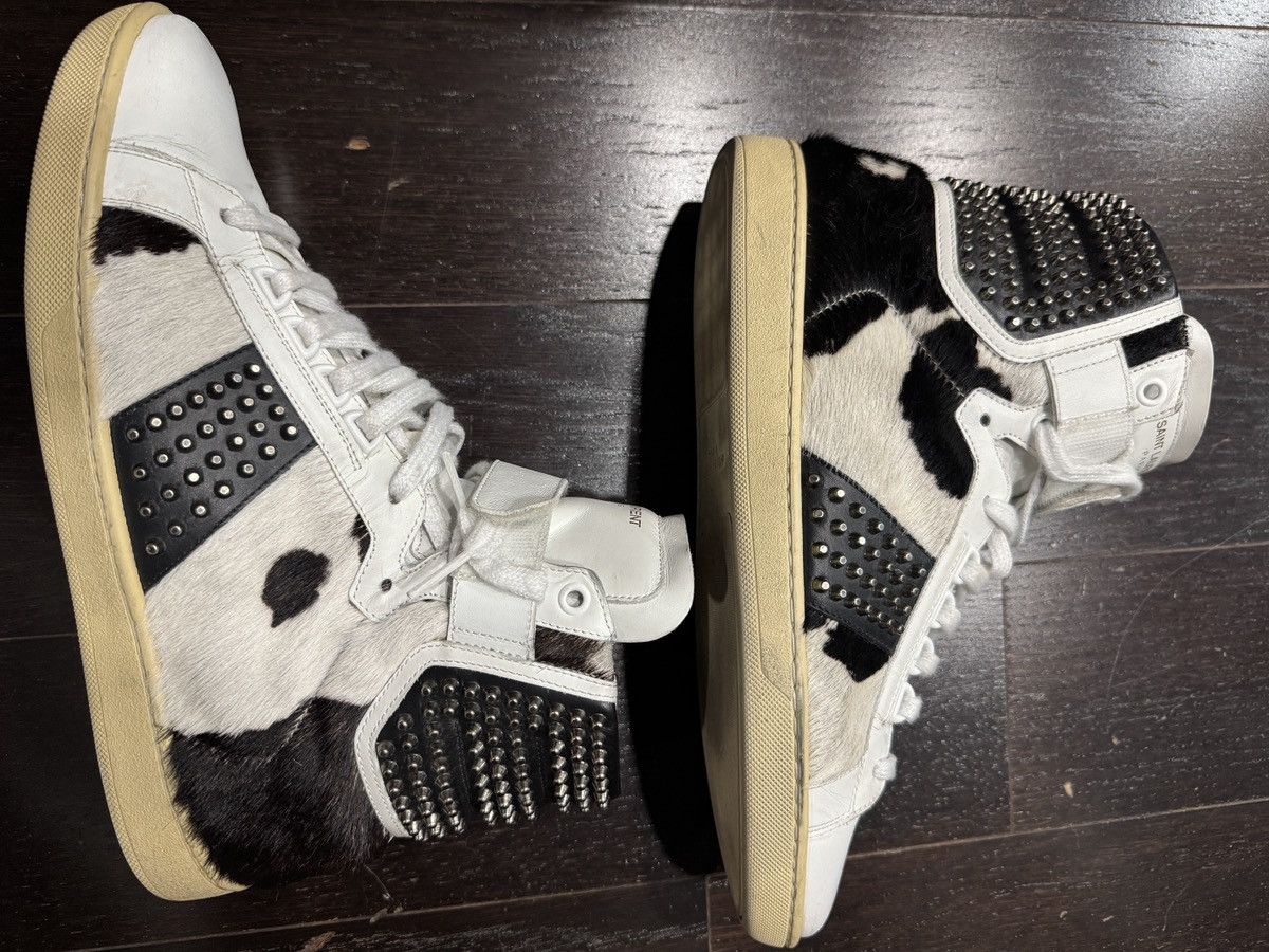 RARE Leather and Calf Hair Studded High Top Sneakers