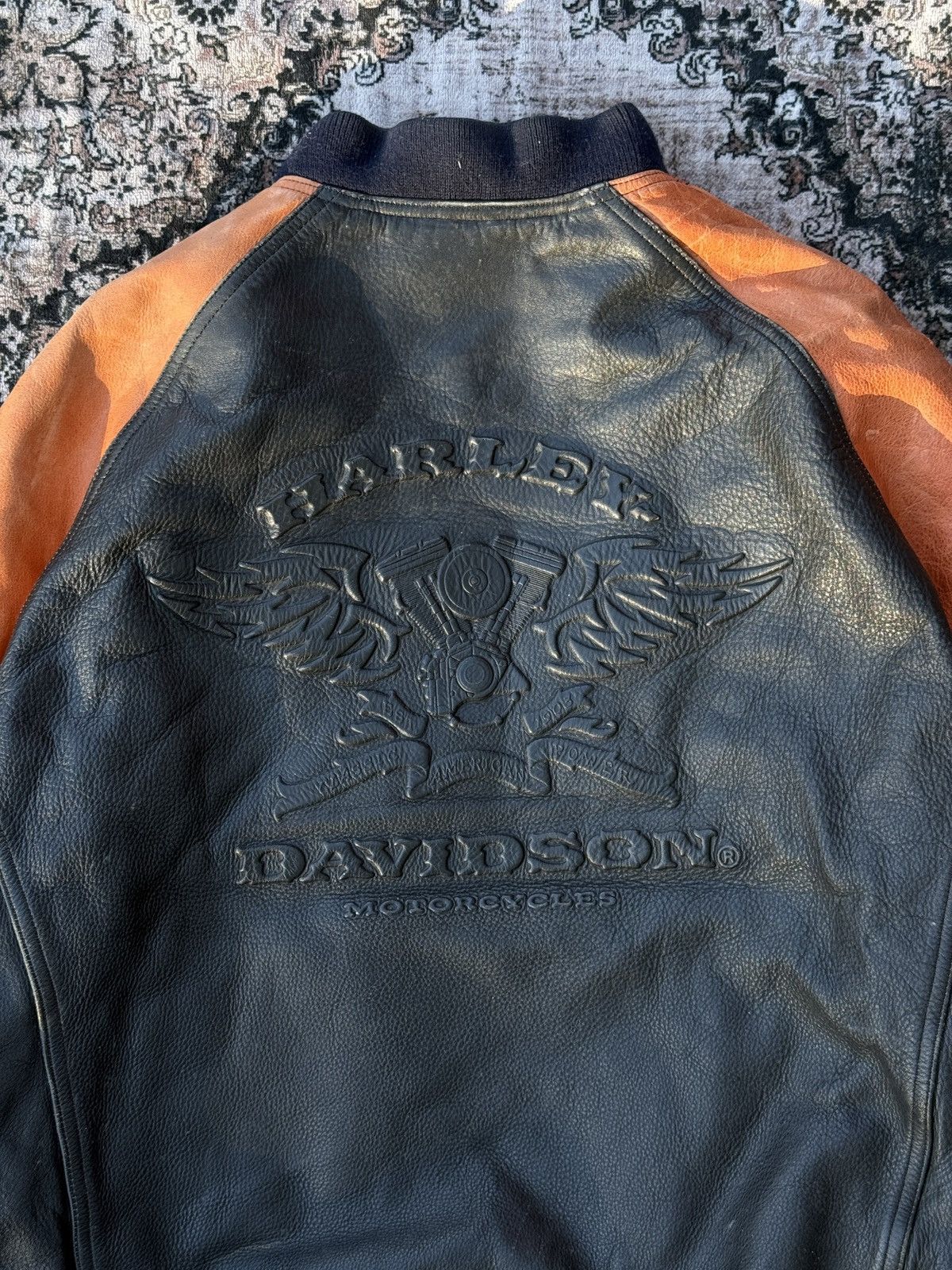 Harley Davidson × Vintage VTG Harley Davidson Black and Orange Leather Jacket(Size XL) Size US XL / EU 56 / 4 - 3 Thumbnail