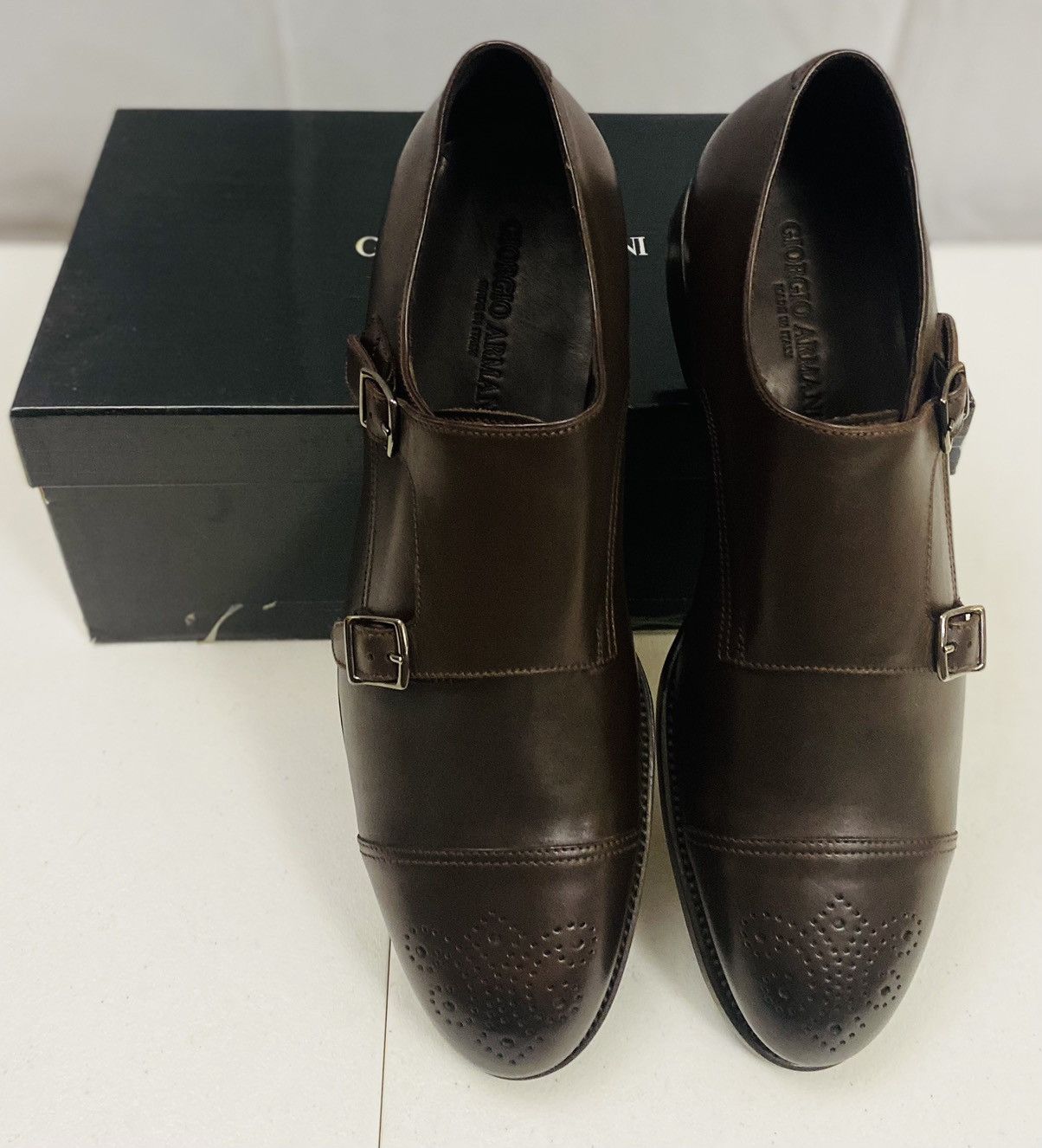 Giorgio Armani Giorgio Armani 🇮🇹 Dk Brown Leather Double Monk Strap 12 New Size US 12 / EU 45 - 6 Thumbnail