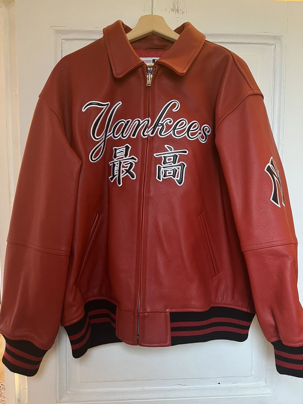 image of Supreme New York Leather Jacket in Red, Men's (Size XL)