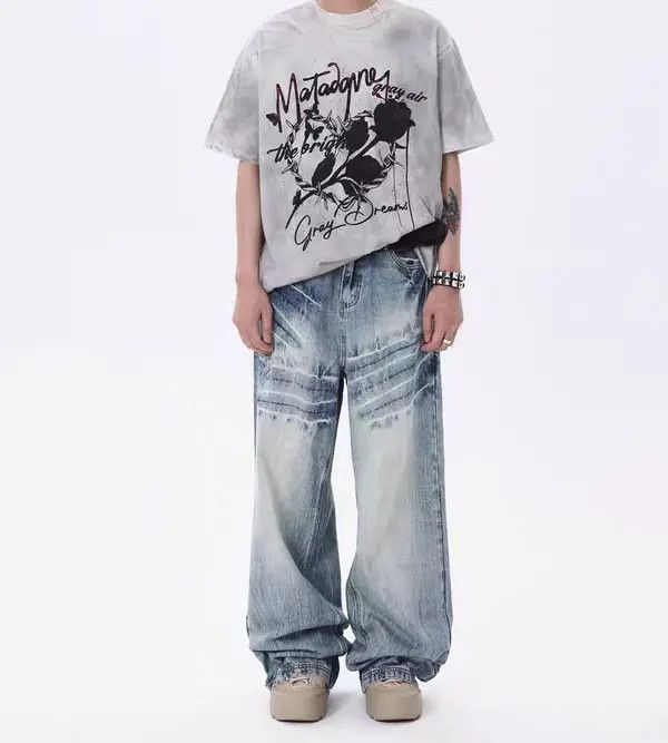 Japanese Brand VIBE Vintage washed azure blue baggy lightning jeans Size US 30 / EU 46 - 8 Thumbnail