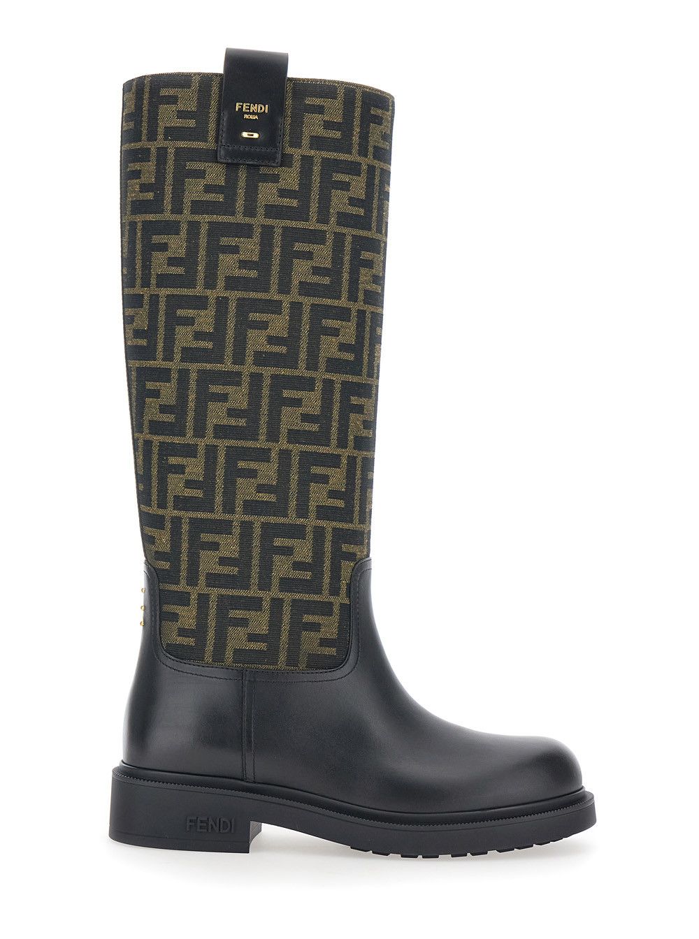 Fendi Boots with All-Over FF Motif and Side Logo Lettering in Leather and Tech Fabric Black Women Size US 6 / IT 36 - 1 Thumbnail