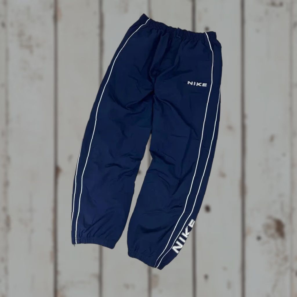 Nike VINTAGE Nike Track Pants Pants Men M Blue Nylon Striped Logo 00s Y2K Activewear Gym & Training Running & Jogging 80s 90s 00s Mens Size US 31 - 1 Thumbnail
