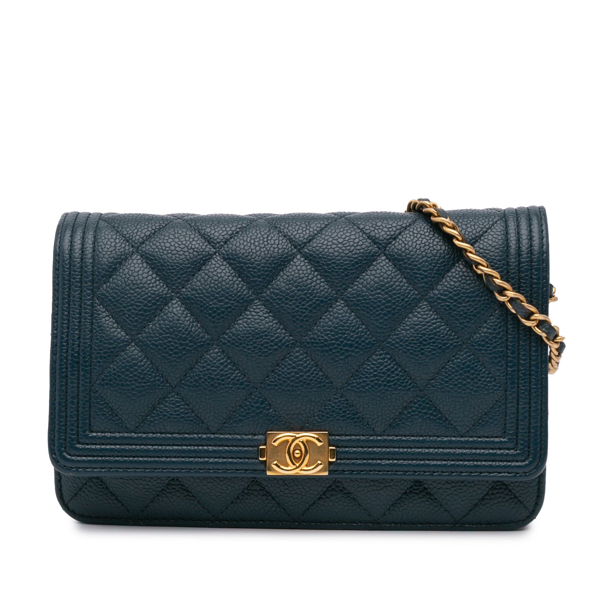 Chanel Chanel Quilted Caviar Boy Wallet on Chain Blue Size ONE SIZE - 1 Thumbnail