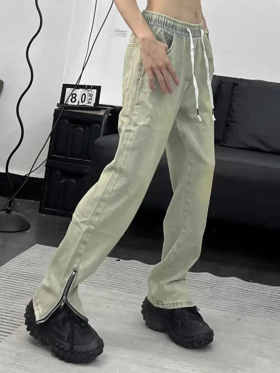 Japanese Brand Retro washed yellow mud elastic waist jeans Size US 30 / EU 46 - 1 Thumbnail