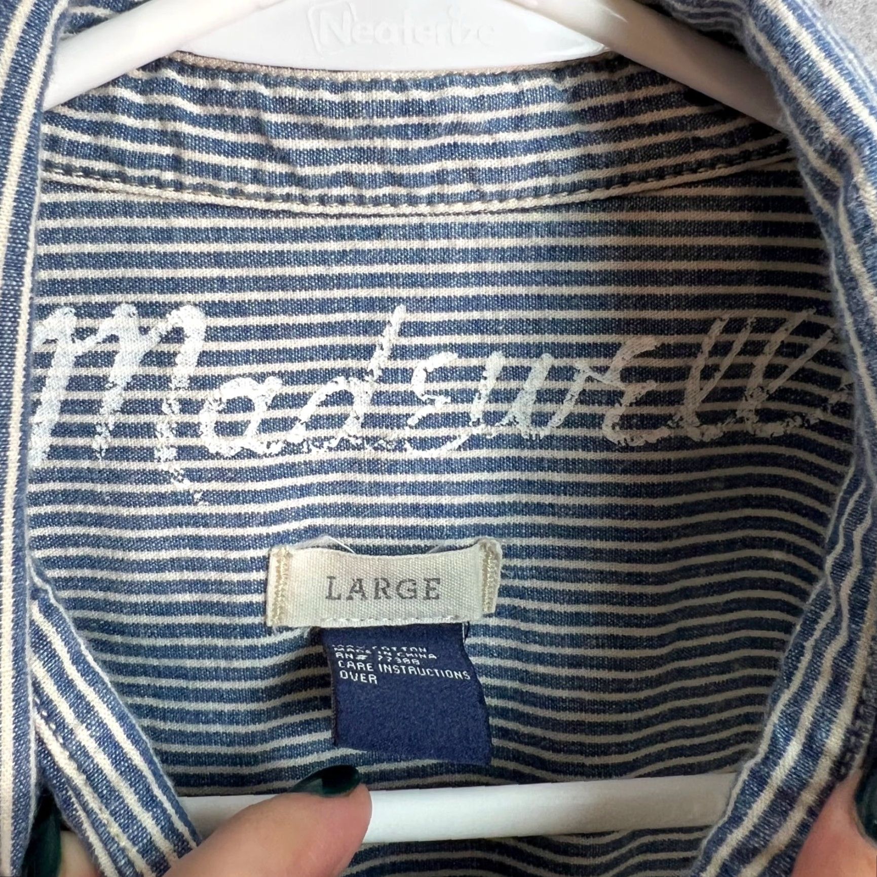Madewell Madewell Jumpsuit Womens Large Blue Striped Long-Sleeve Button-Down Drawstring Womens Size 36" / US 14 / IT 50 - 4 Thumbnail