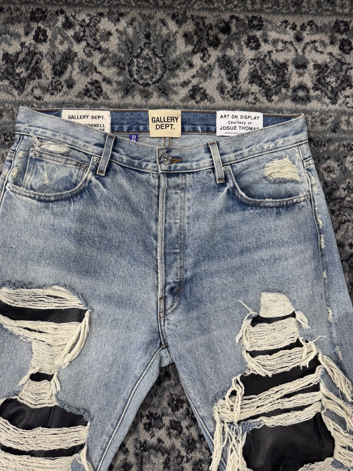 Gallery Dept. Gallery Dept. Flared Distressed Leather Paneled Denim Size US 33 - 3 Thumbnail