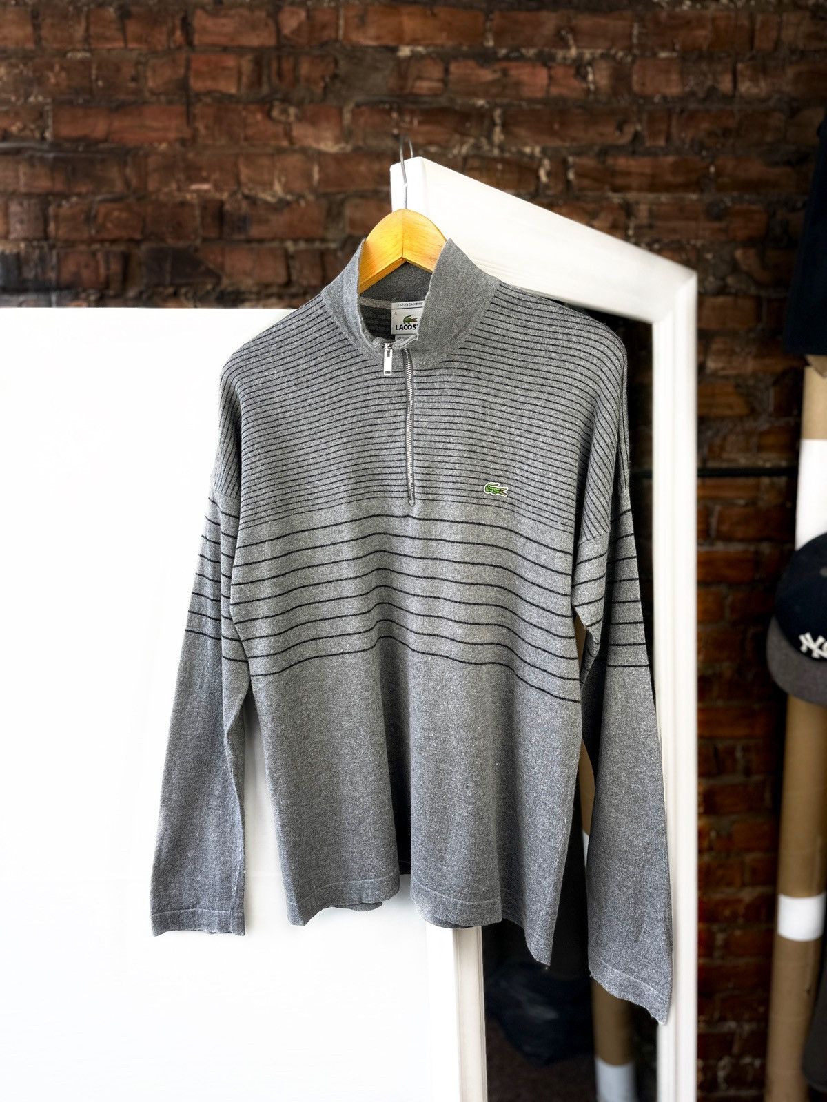 Lacoste Vintage Men’s Lacoste Cashmere Sweater 1/4 Zip Dark Gray Size US M / EU 48-50 / 2 - 1 Thumbnail