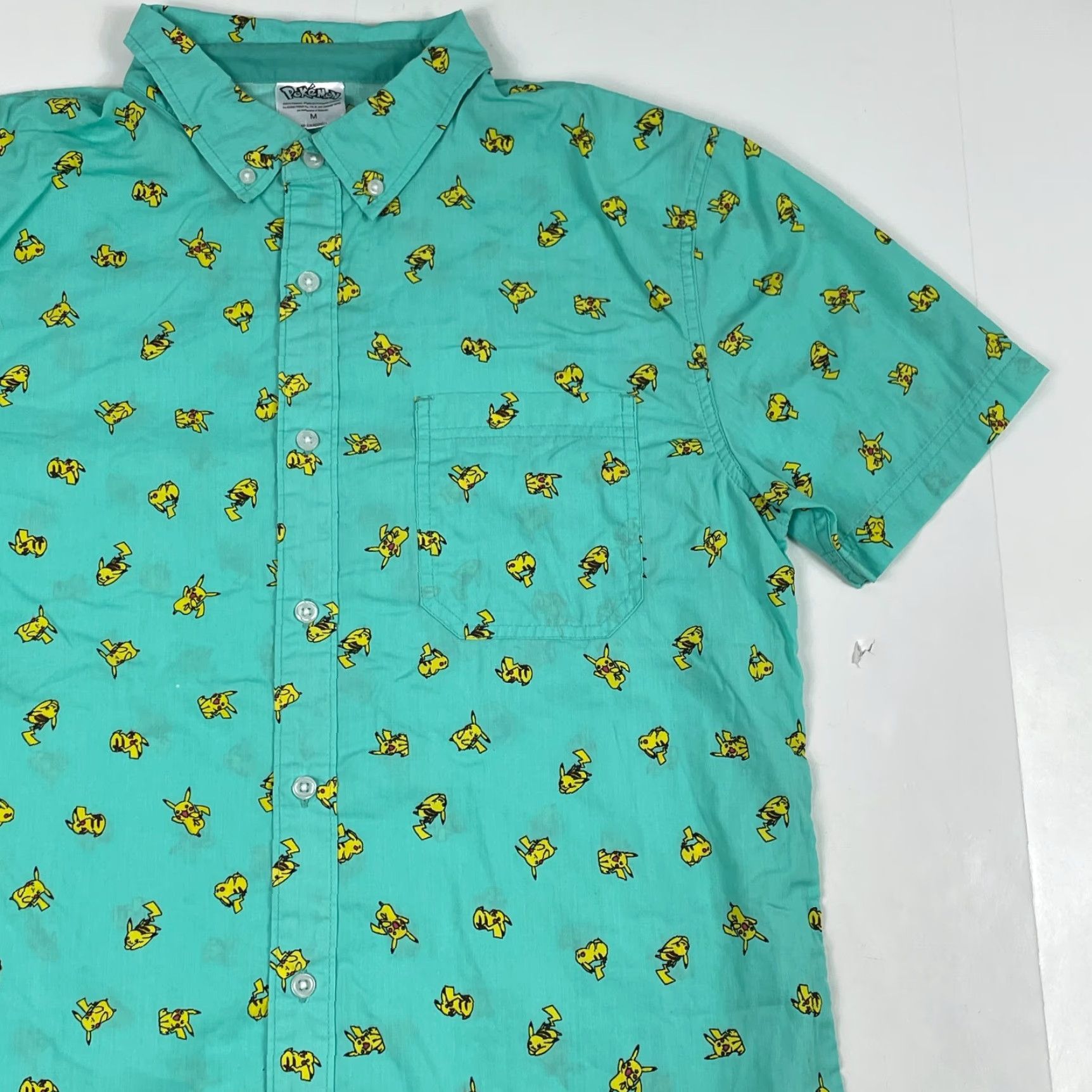 Vintage Pokemon Shirt Mens Medium Green Pikachu Short Sleeve Button Up Golf Gamer Arcade Size US M / EU 48-50 / 2 - 3 Thumbnail